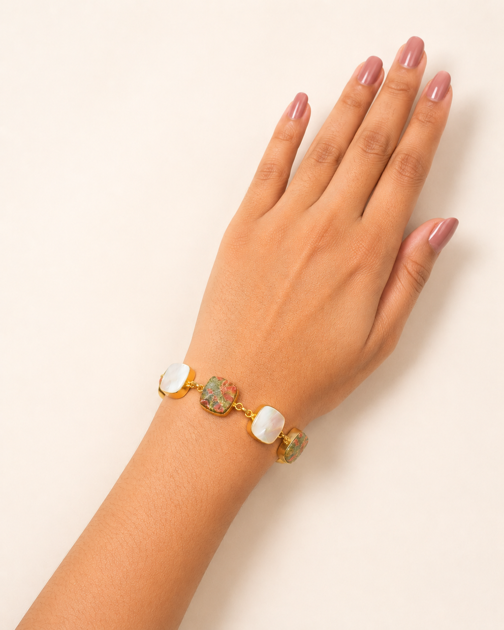 18KT Gold Plated Natural Stone Statement Bracelet