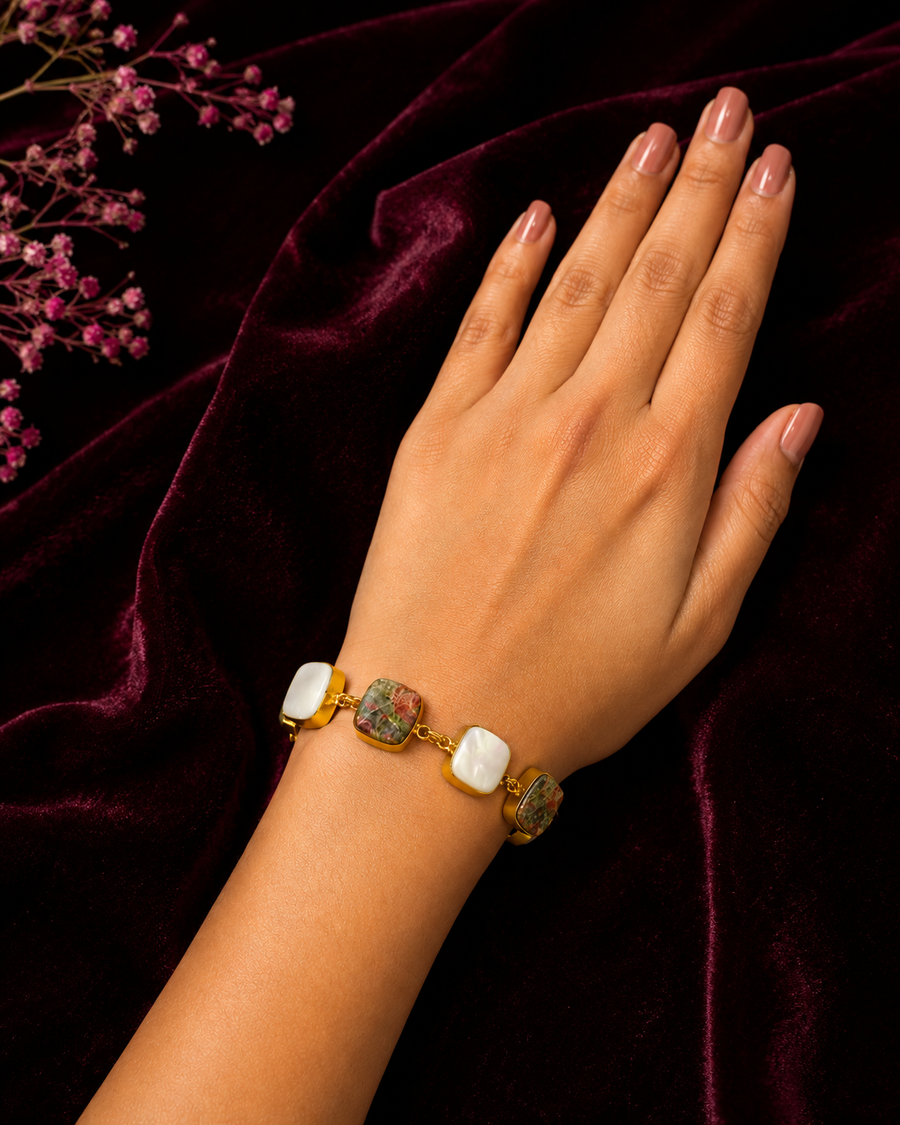 18KT Gold Plated Natural Stone Statement Bracelet