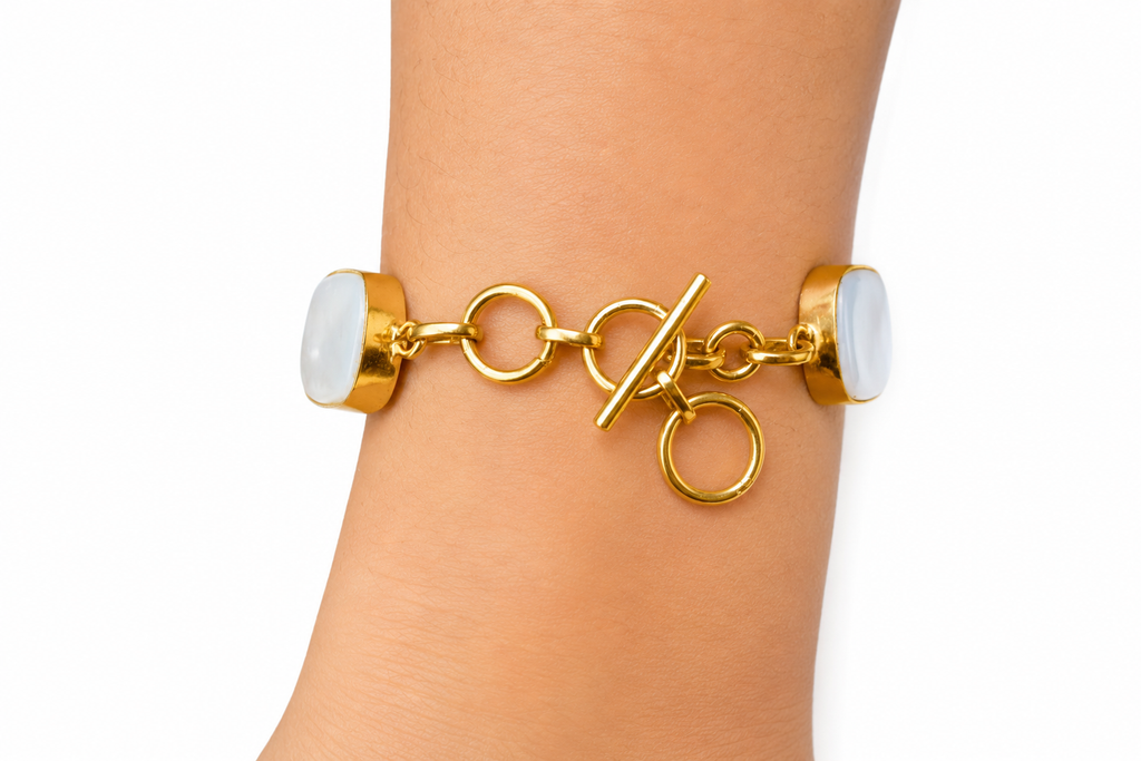 18KT Gold Plated Natural Stone Statement Bracelet