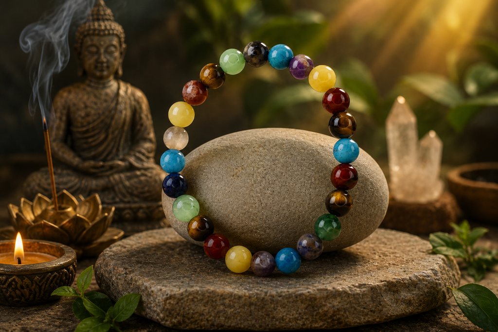 Certified Natural Seven Chakra Gemstone Beads Bracelet