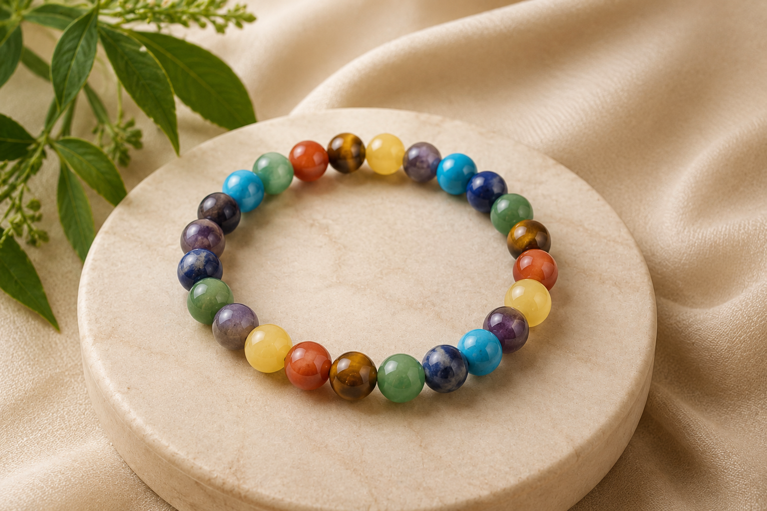 Certified Natural Seven Chakra Gemstone Beads Bracelet