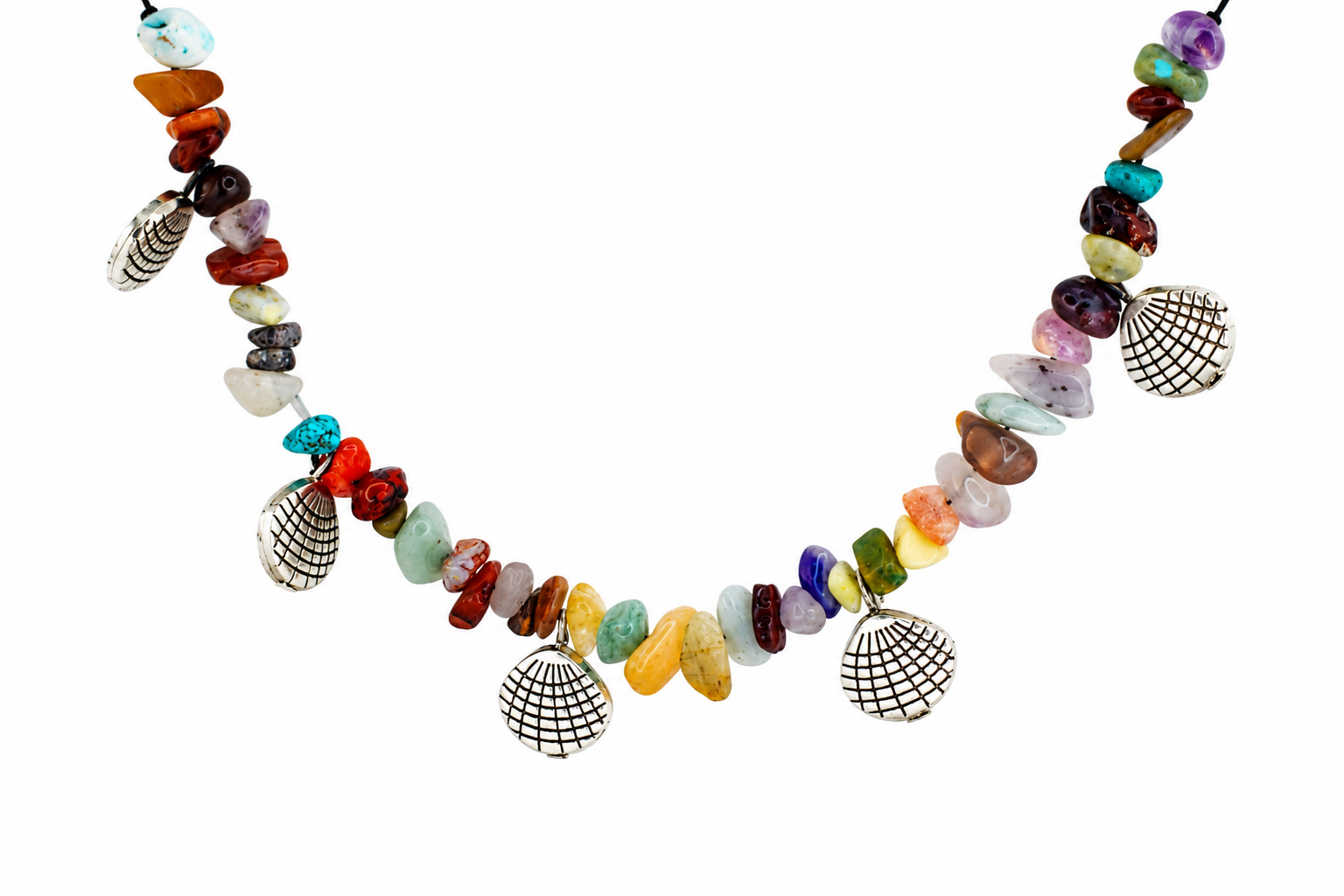 Natural Multi-Gemstone Shell Charm Necklace