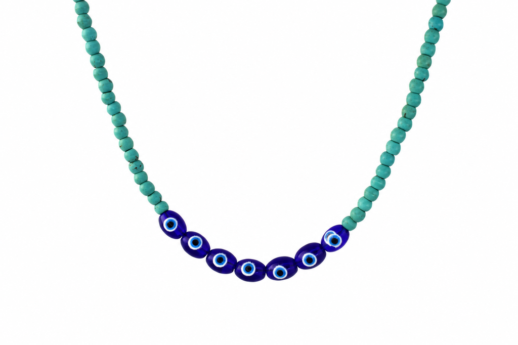 Evil Eye & Turquoise Beaded Necklace Description