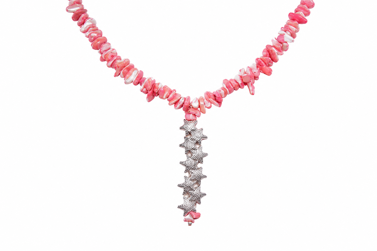 Natural Pink Shell Stone Necklace with Star Charm