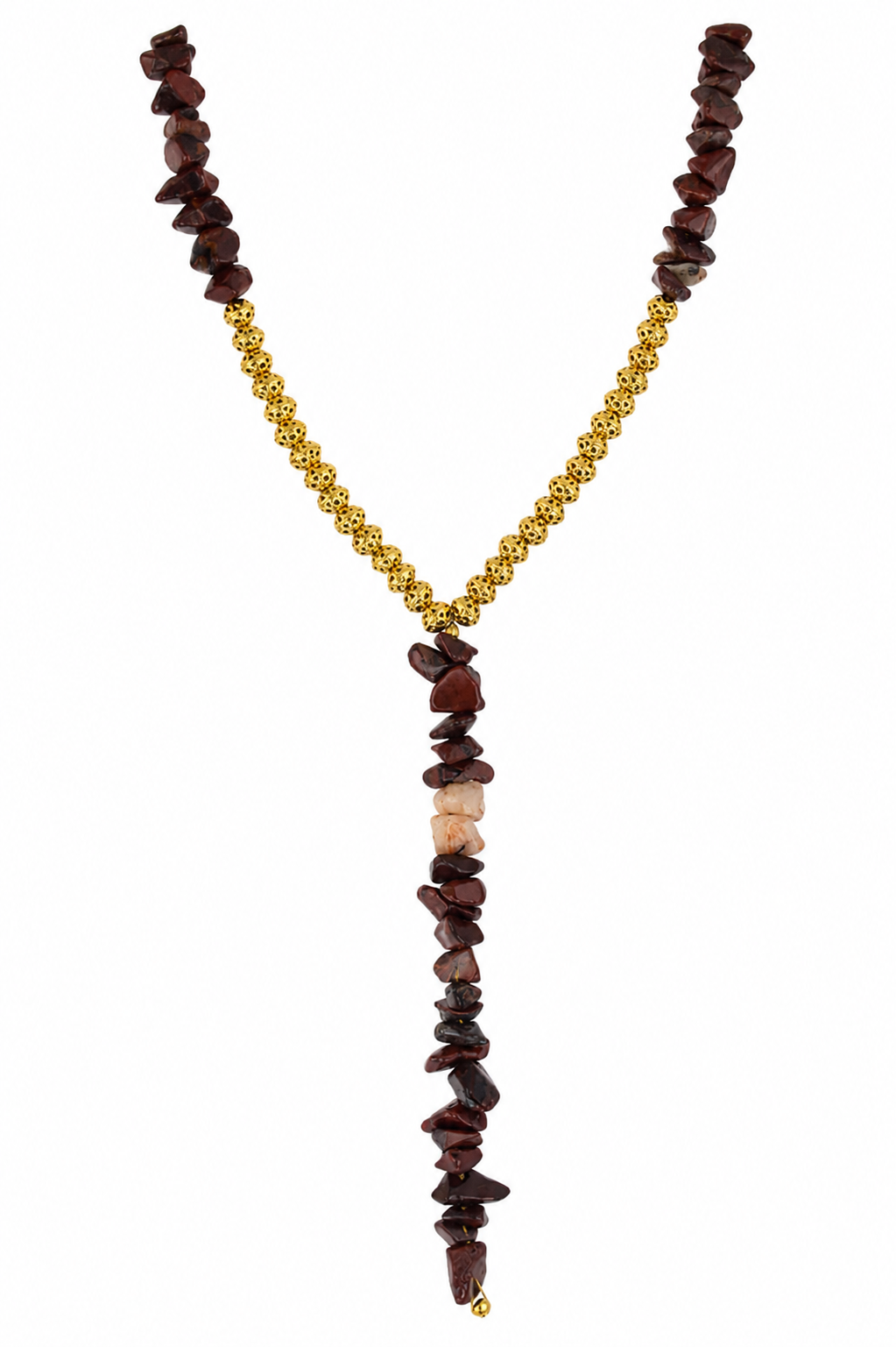 Natural Red Jasper Gemstone Necklace with Gold-Tone Beads
