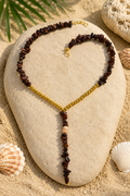 Natural Red Jasper Gemstone Necklace with Gold-Tone Beads