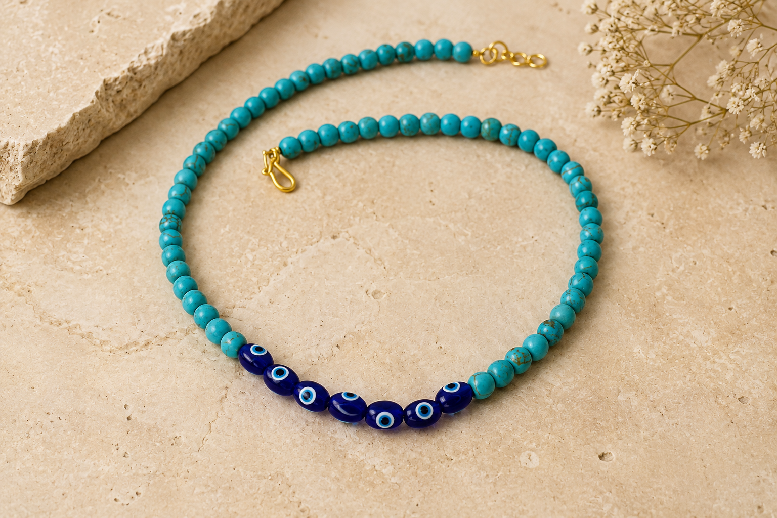 Natural Turquoise & Evil Eye Necklace