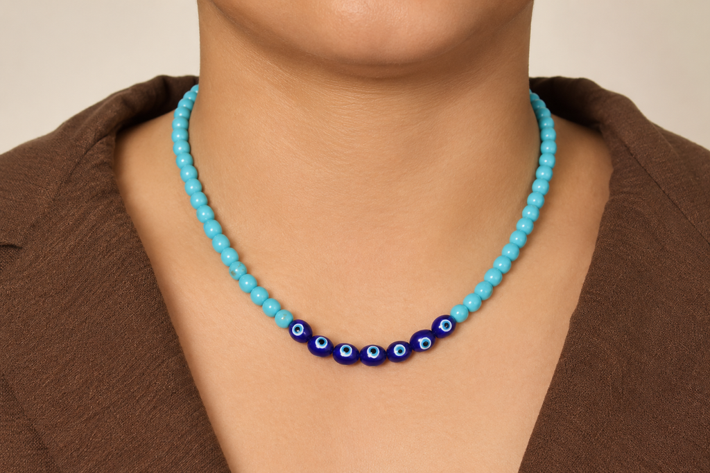 Natural Turquoise & Evil Eye Necklace