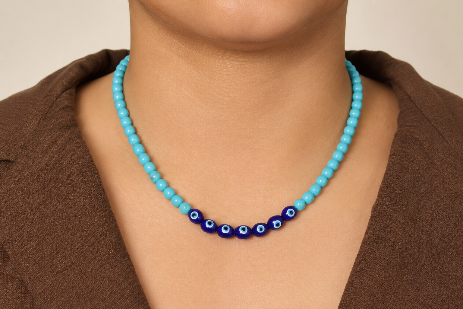 Natural Turquoise & Evil Eye Necklace
