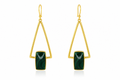 18K Gold-Plated Geometric Triangle Earrings with Dark Green Malachite Stone