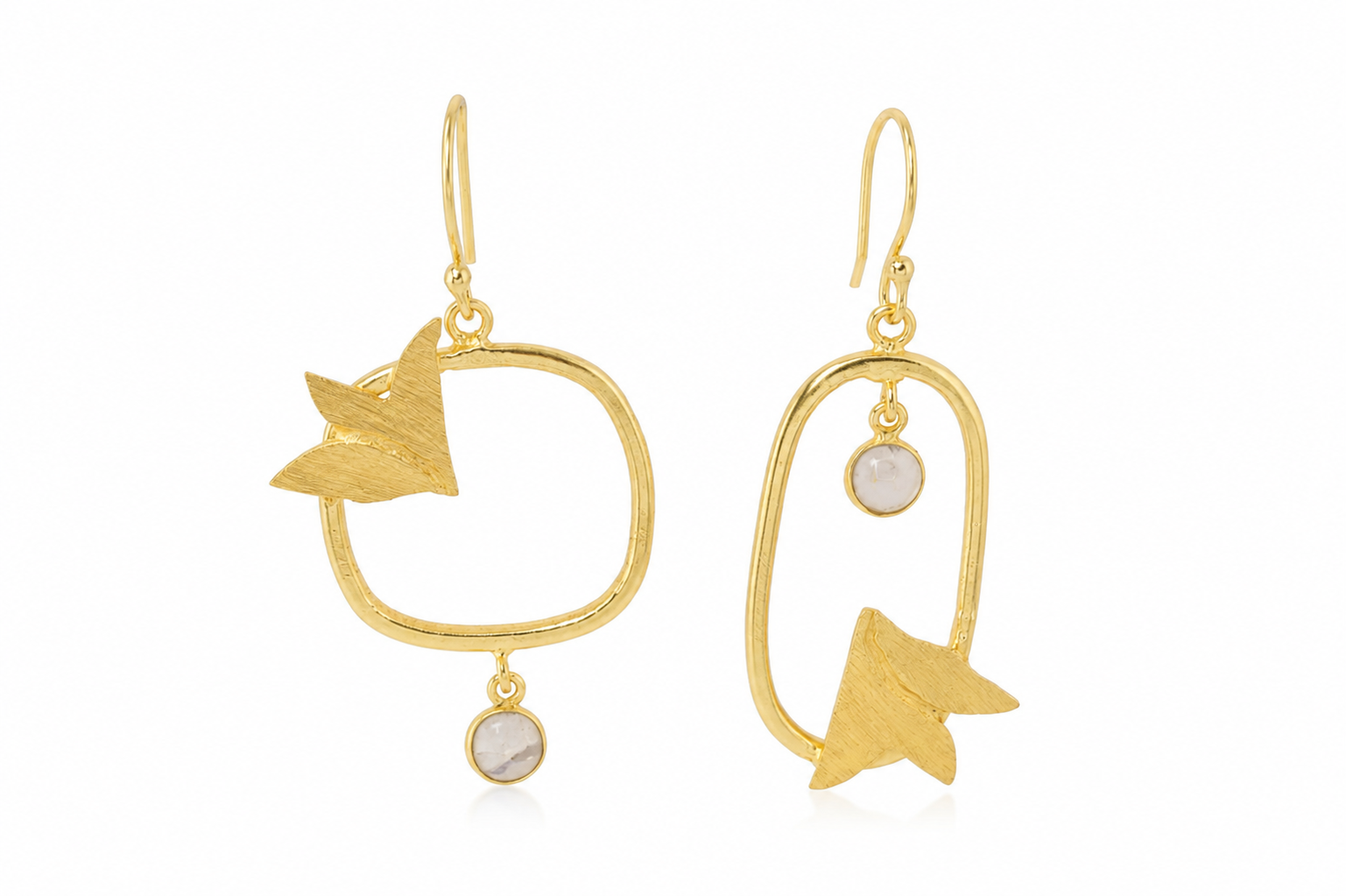 18K gold Plated Mismatched Earrings with opal gemstone