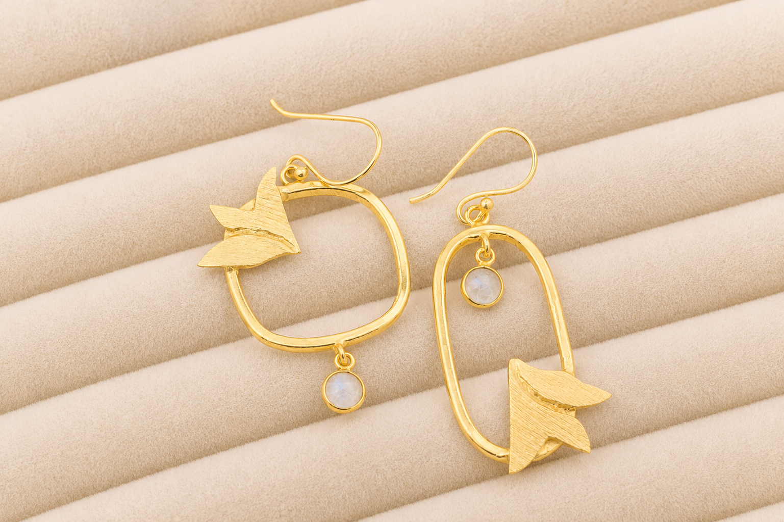 18K gold Plated Mismatched Earrings with opal gemstone