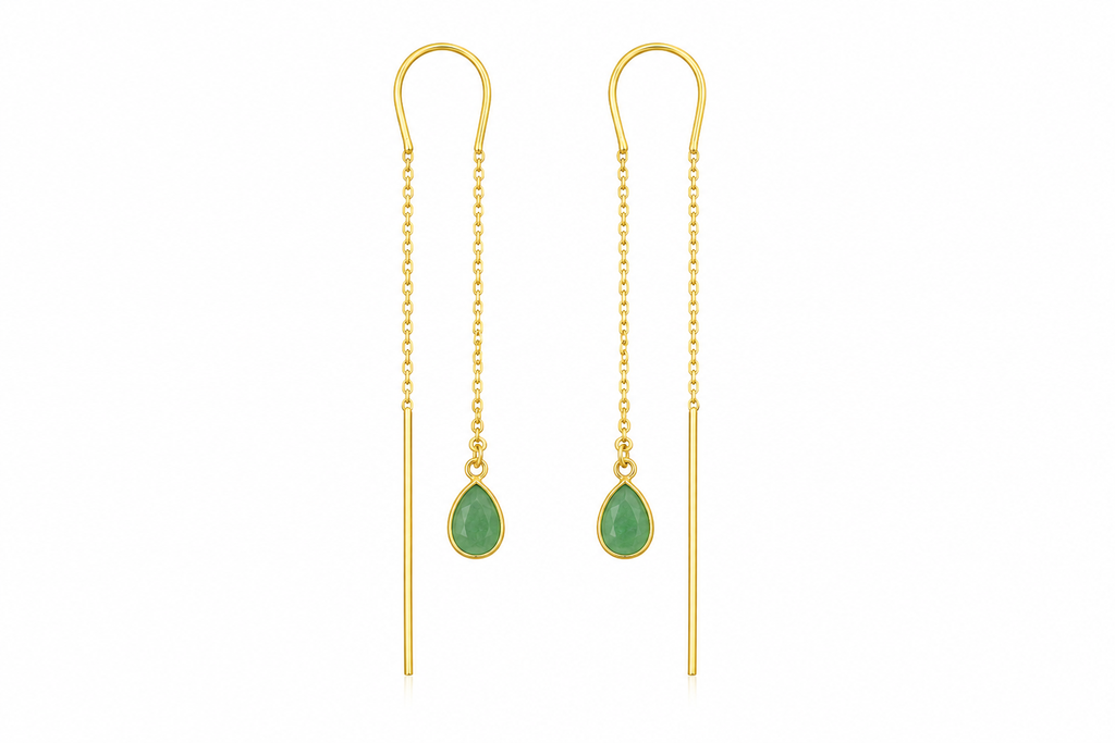 Natural  Gemstone Threader Earrings – 18K Gold Plated