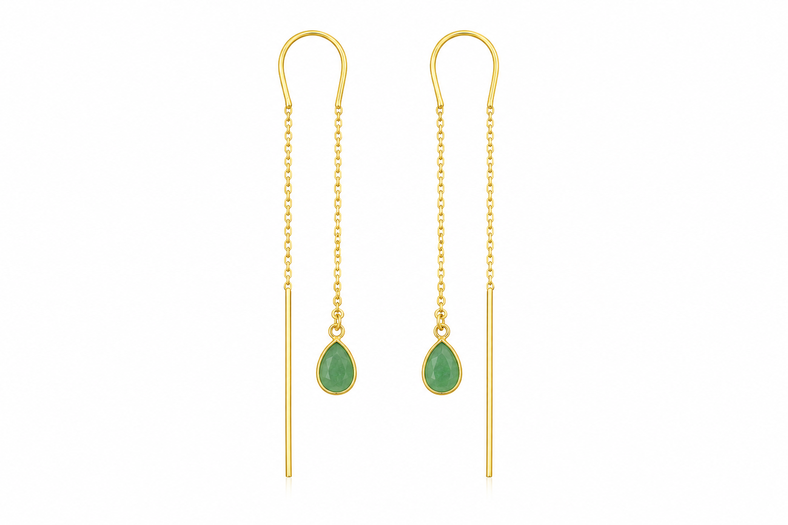 Natural  Gemstone Threader Earrings – 18K Gold Plated