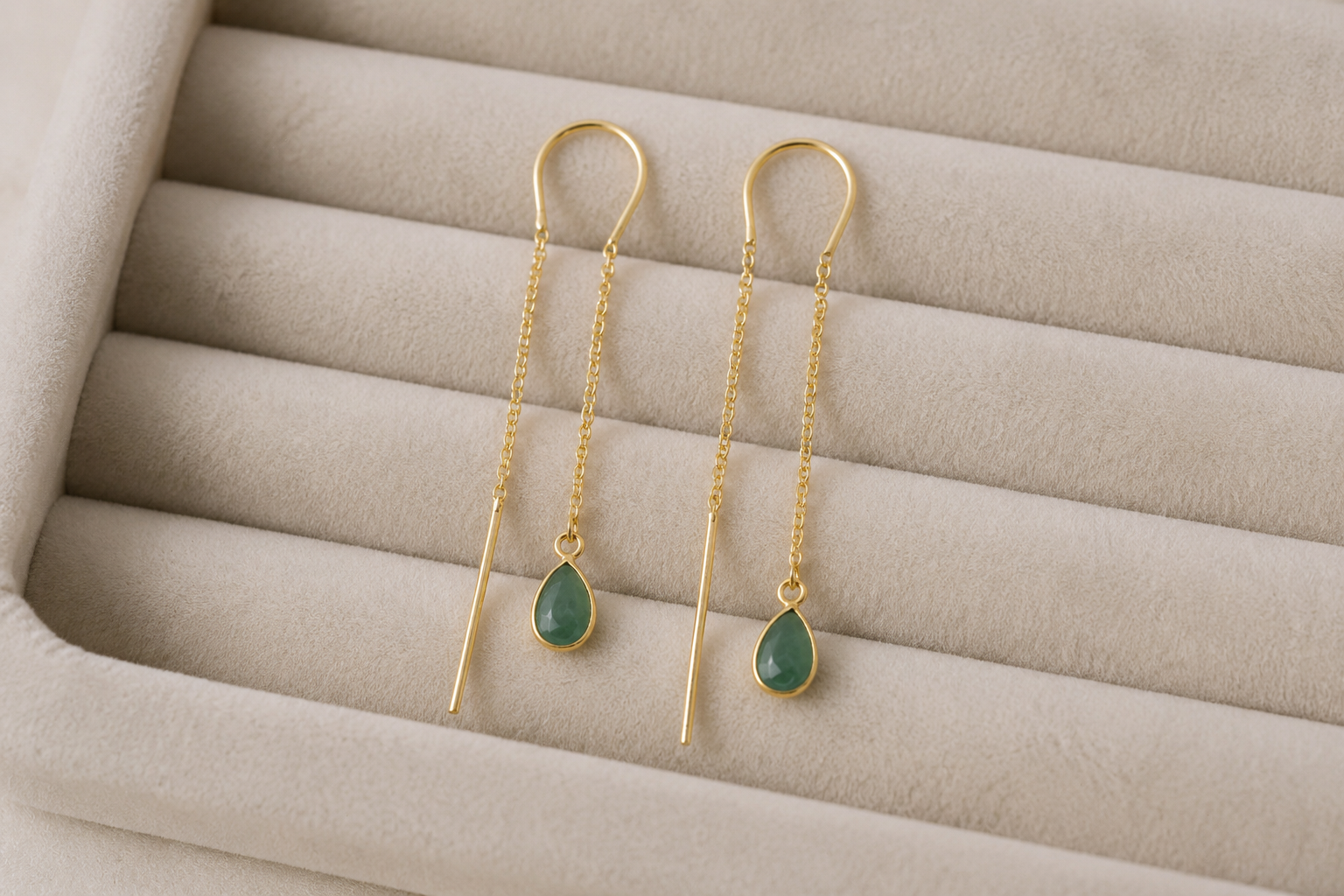 Natural  Gemstone Threader Earrings – 18K Gold Plated