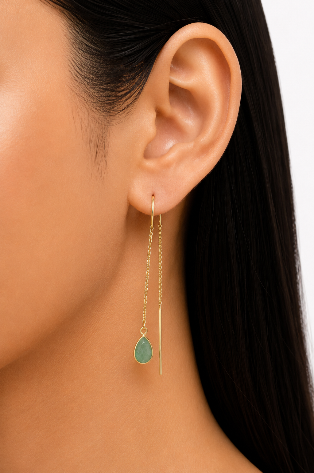 Natural  Gemstone Threader Earrings – 18K Gold Plated