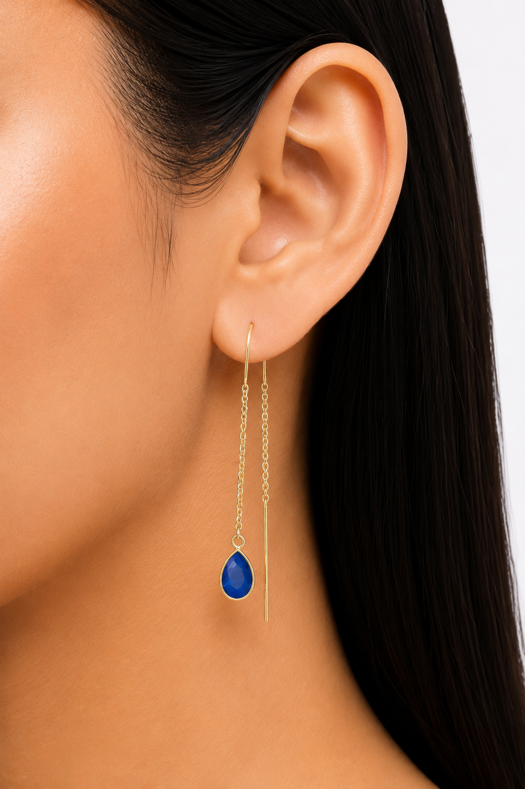 Natural  Gemstone Threader Earrings – 18K Gold Plated
