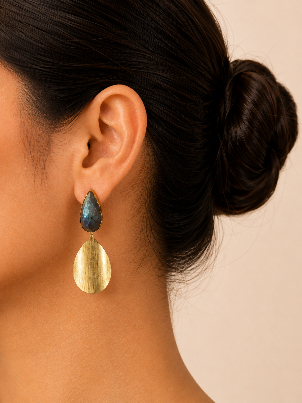 18K Gold Plated Natural Stone Teardrop Drop Earrings