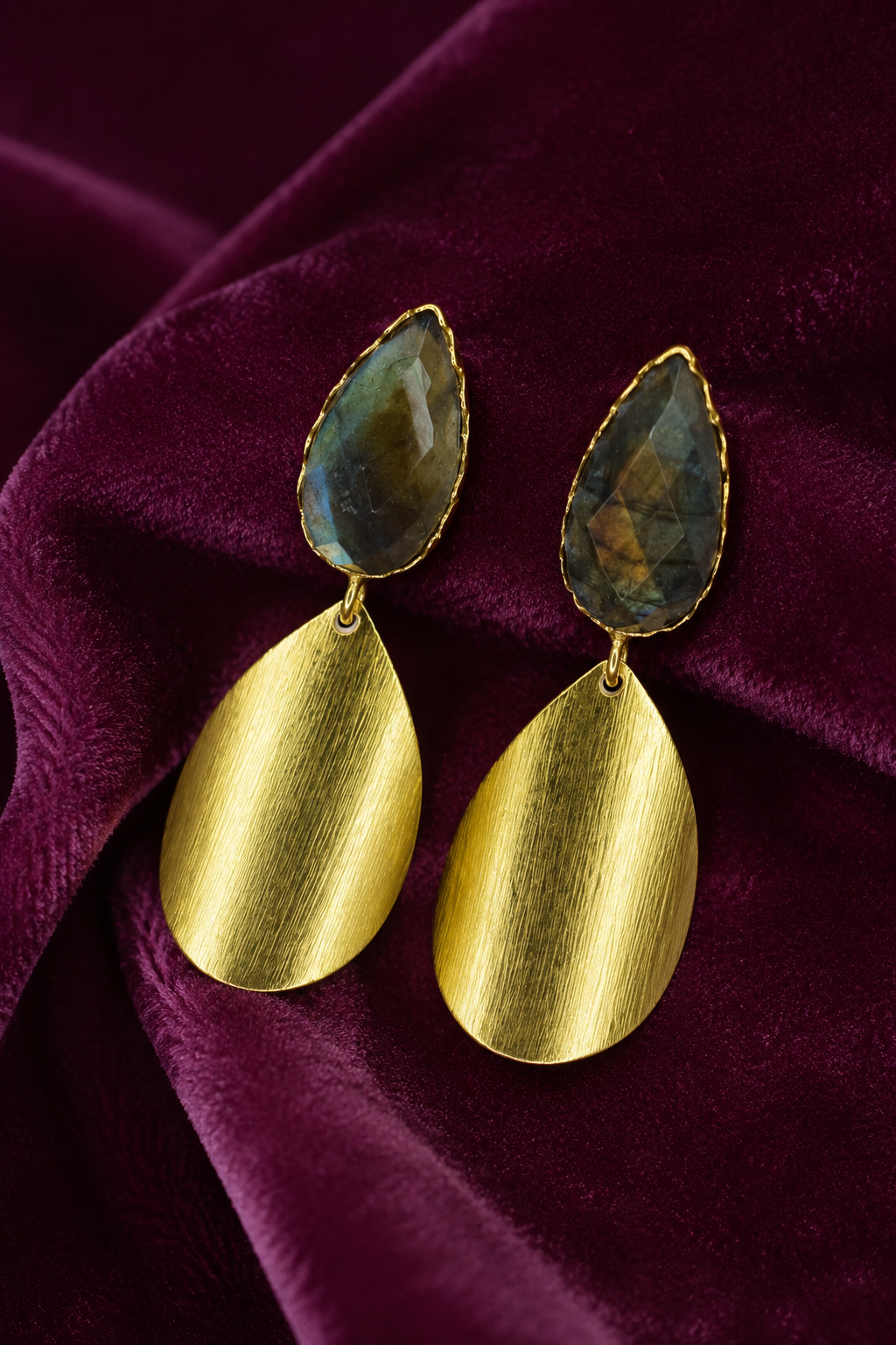 18K Gold Plated Natural Stone Teardrop Drop Earrings