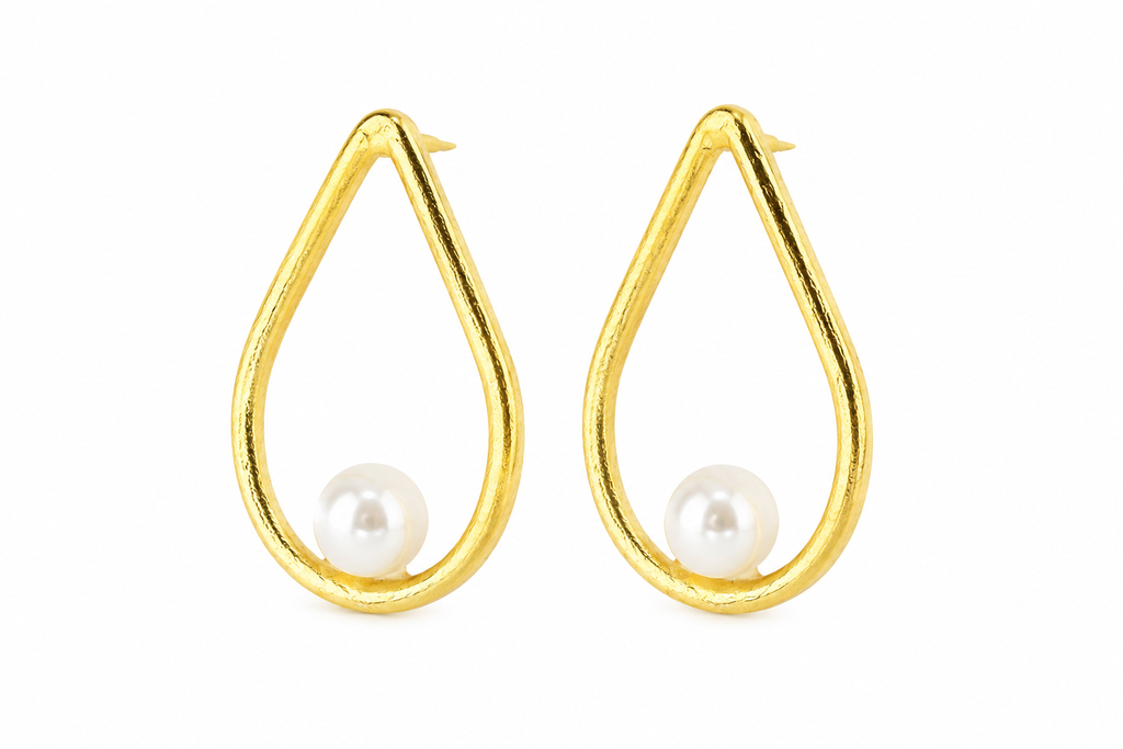 18K Gold Plated Pearl Teardrop Stud Earrings
