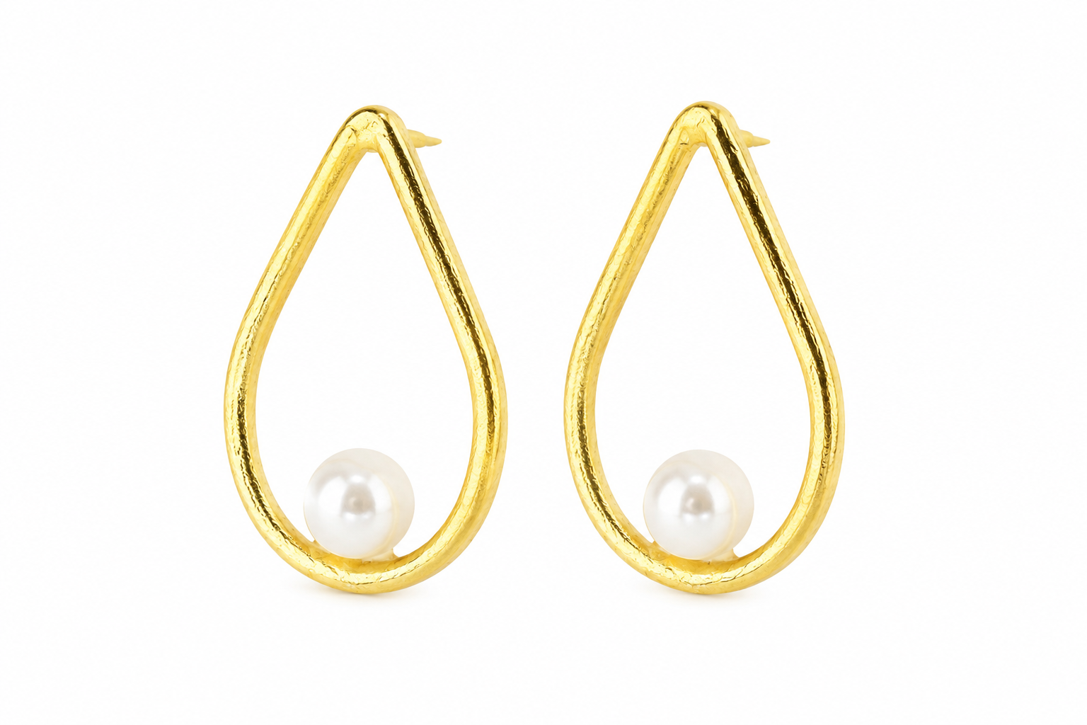 18K Gold Plated Pearl Teardrop Stud Earrings