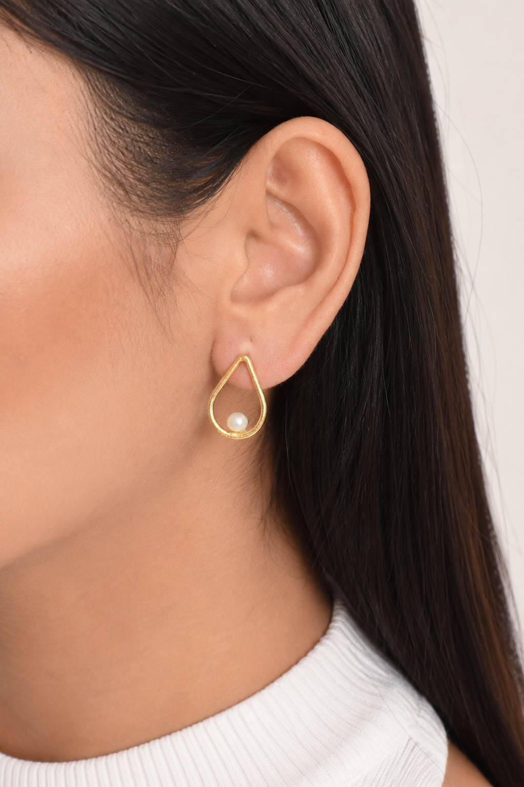 18K Gold Plated Pearl Teardrop Stud Earrings