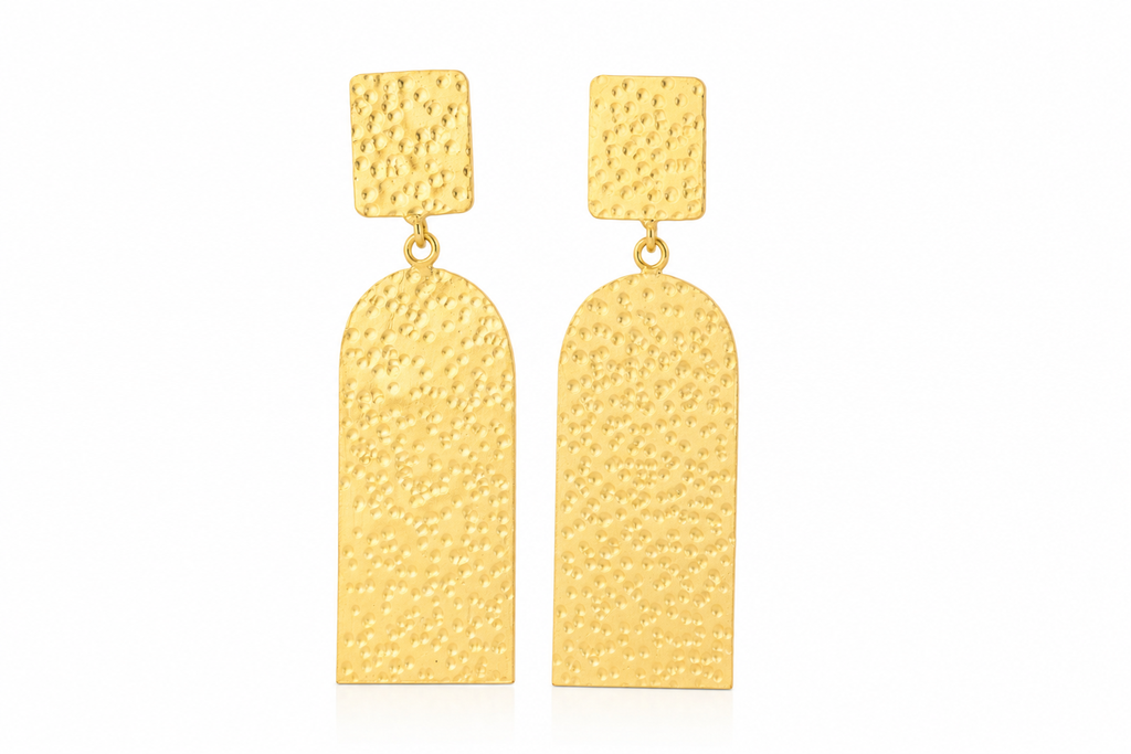 18K Gold Plated Hammered Geometric Dangle Earrings