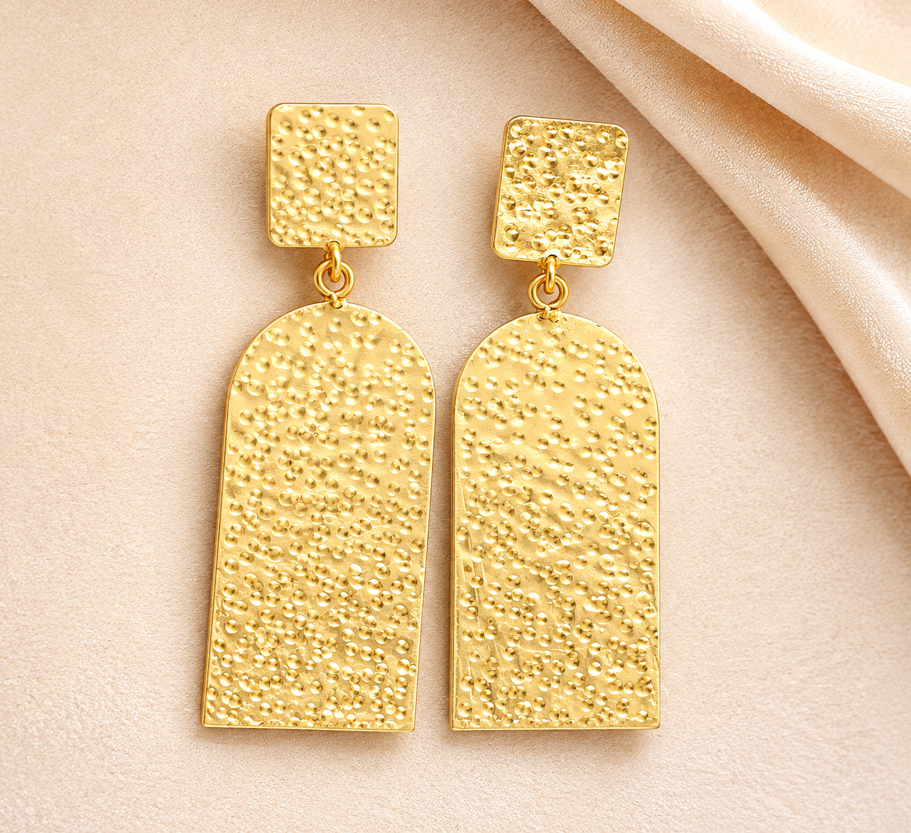 18K Gold Plated Hammered Geometric Dangle Earrings