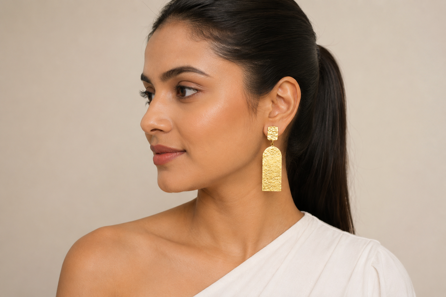 18K Gold Plated Hammered Geometric Dangle Earrings