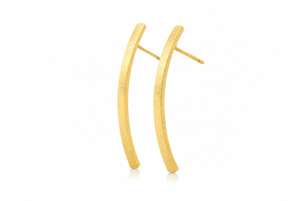 18K Gold Plated Minimalist Curved Bar Stud Earrings