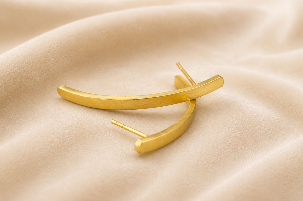 18K Gold Plated Minimalist Curved Bar Stud Earrings