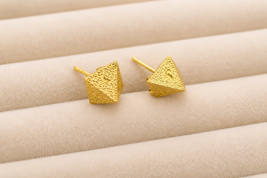 18K gold plated Geometric Pyramid Stud Earrings