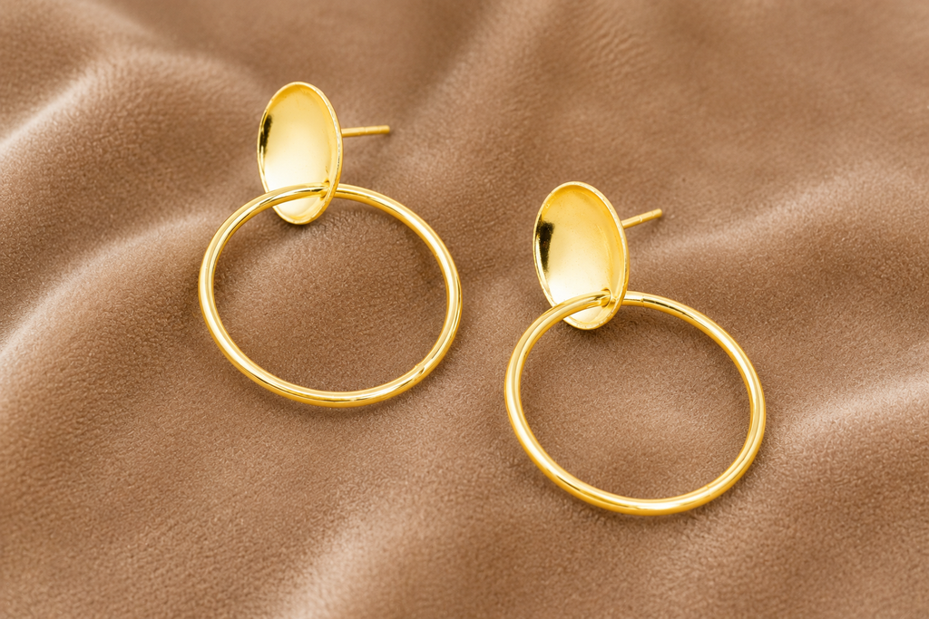 18K Gold Plated Minimalist Circle Drop Earrings