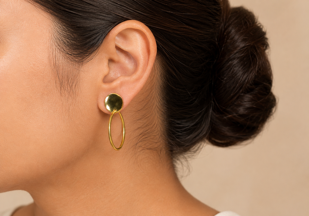 18K Gold Plated Minimalist Circle Drop Earrings