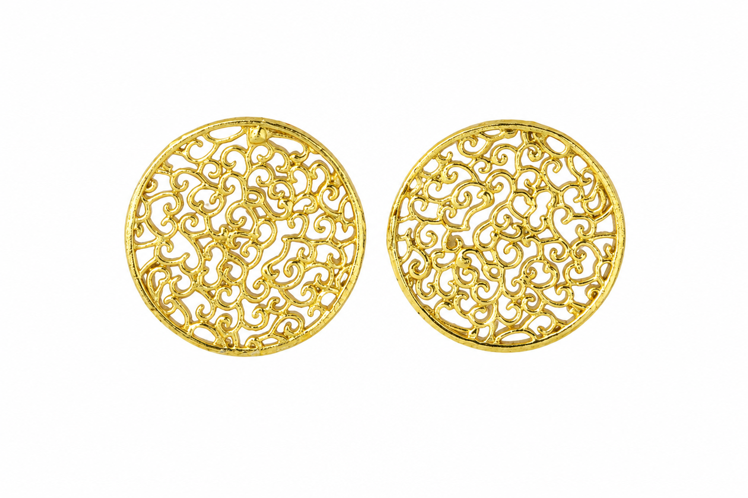 18K Gold Plated Filigree Round Stud Earrings