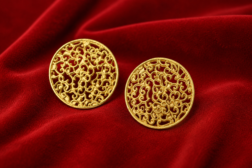 18K Gold Plated Filigree Round Stud Earrings