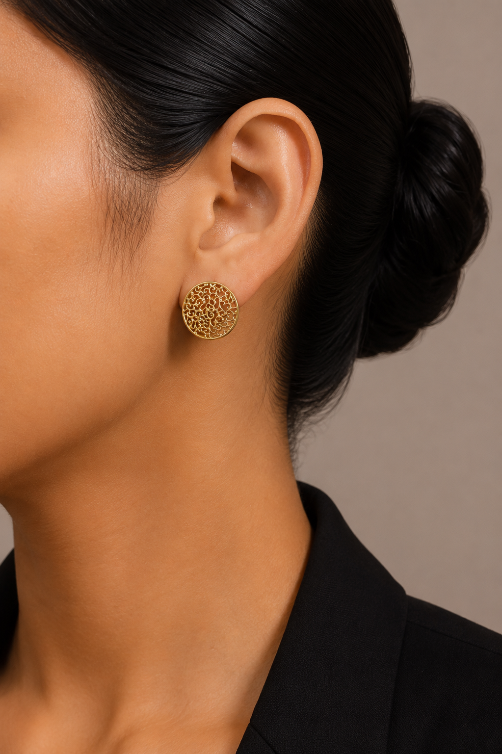18K Gold Plated Filigree Round Stud Earrings