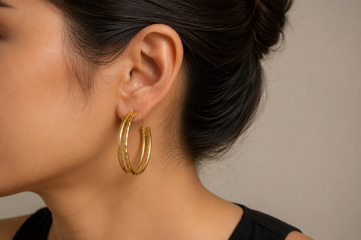 18K Gold Plated Textured Hoop Earrings
