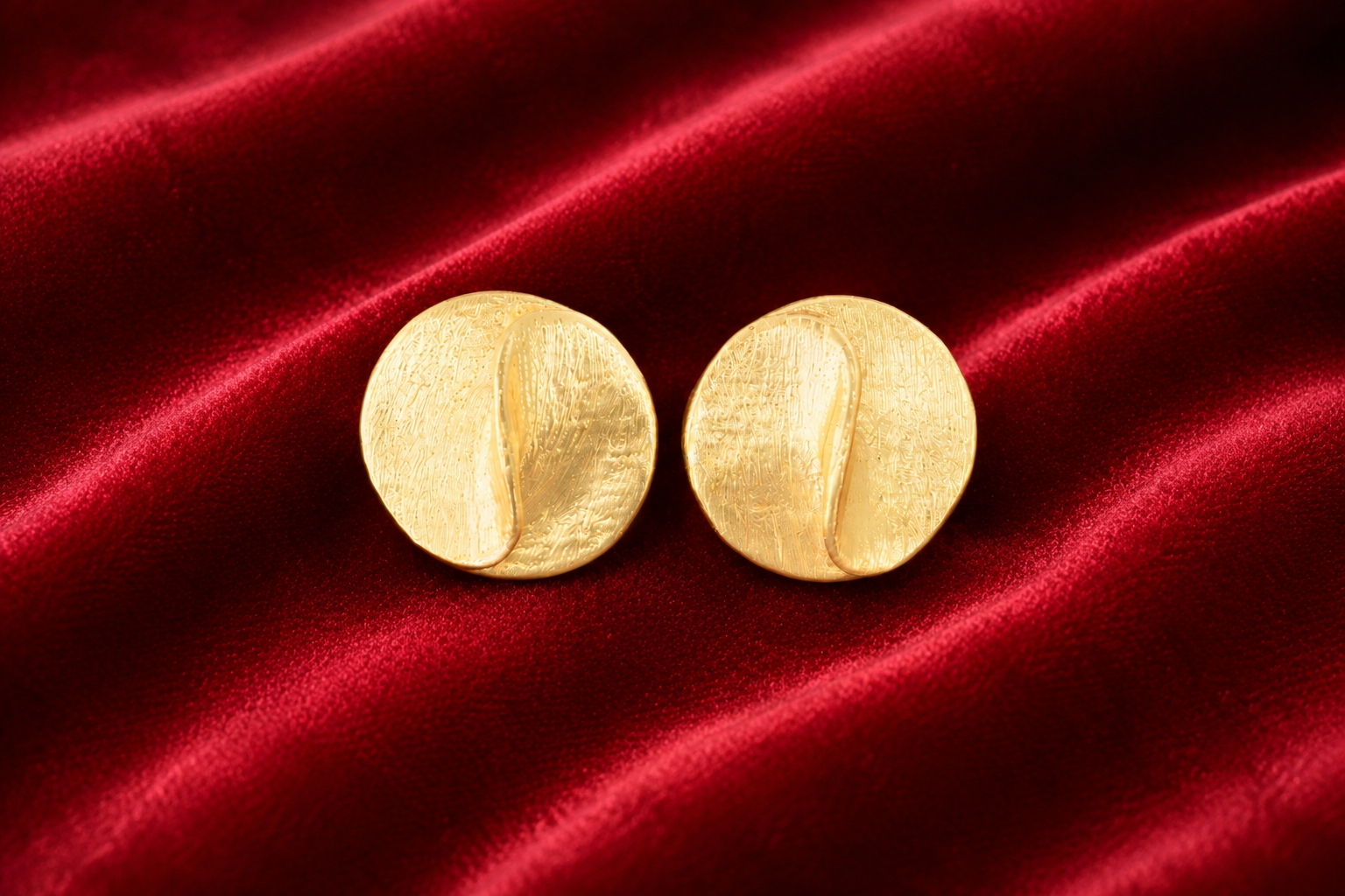 18K Gold Plated Textured Round Stud Earrings