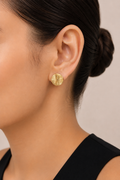 18K Gold Plated Textured Round Stud Earrings