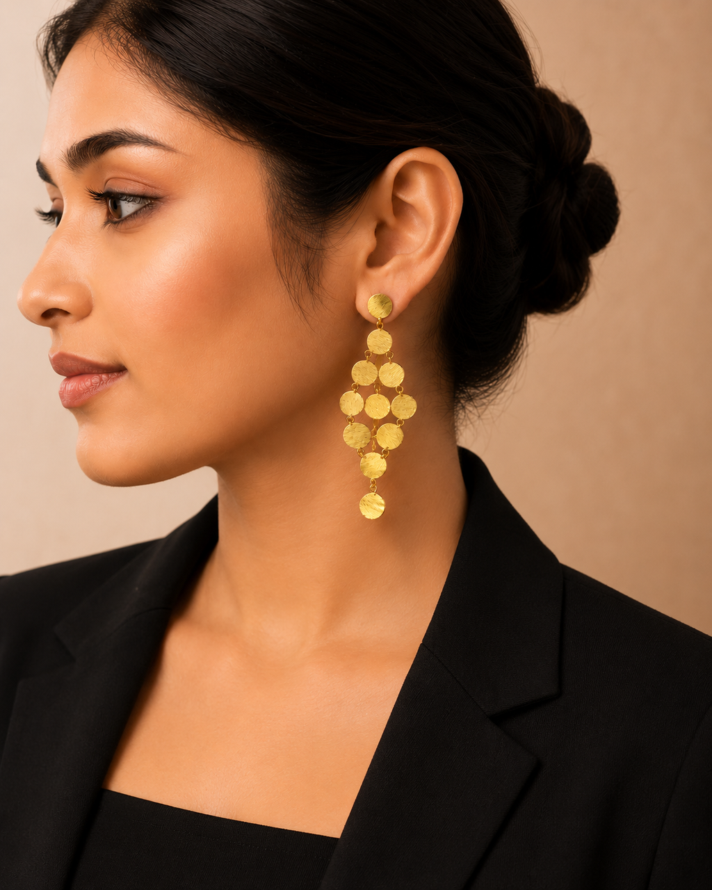 18Kt Gold Plated Brushed Gold Chandelier Earrings