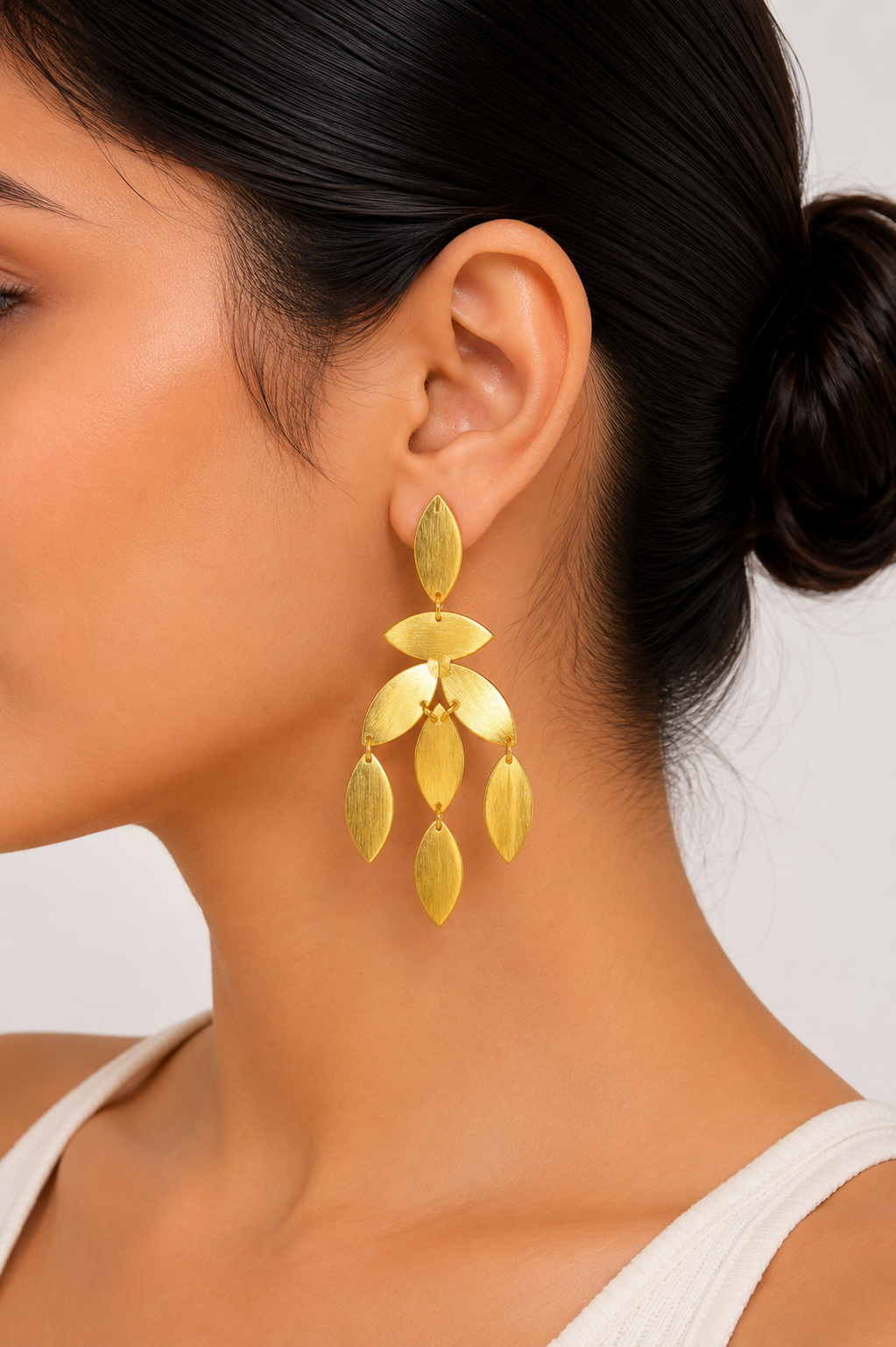 18K gold plated Leaf Cascade Statement Earrings