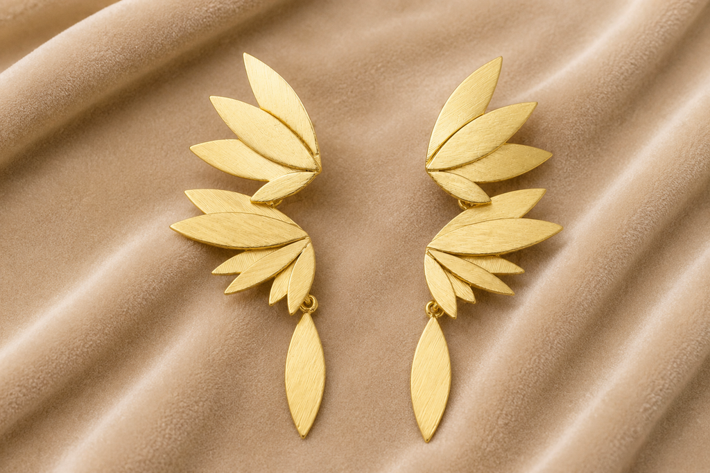 18K Gold Plated Leaf Cascade Statement Earrings