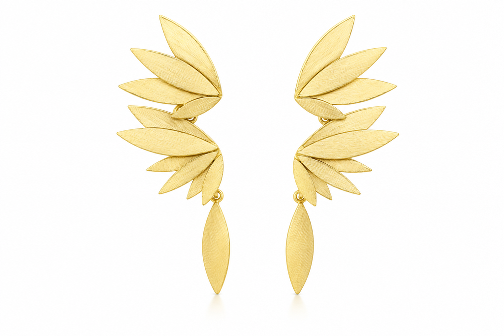 18K Gold Plated Leaf Cascade Statement Earrings