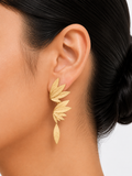18K Gold Plated Leaf Cascade Statement Earrings