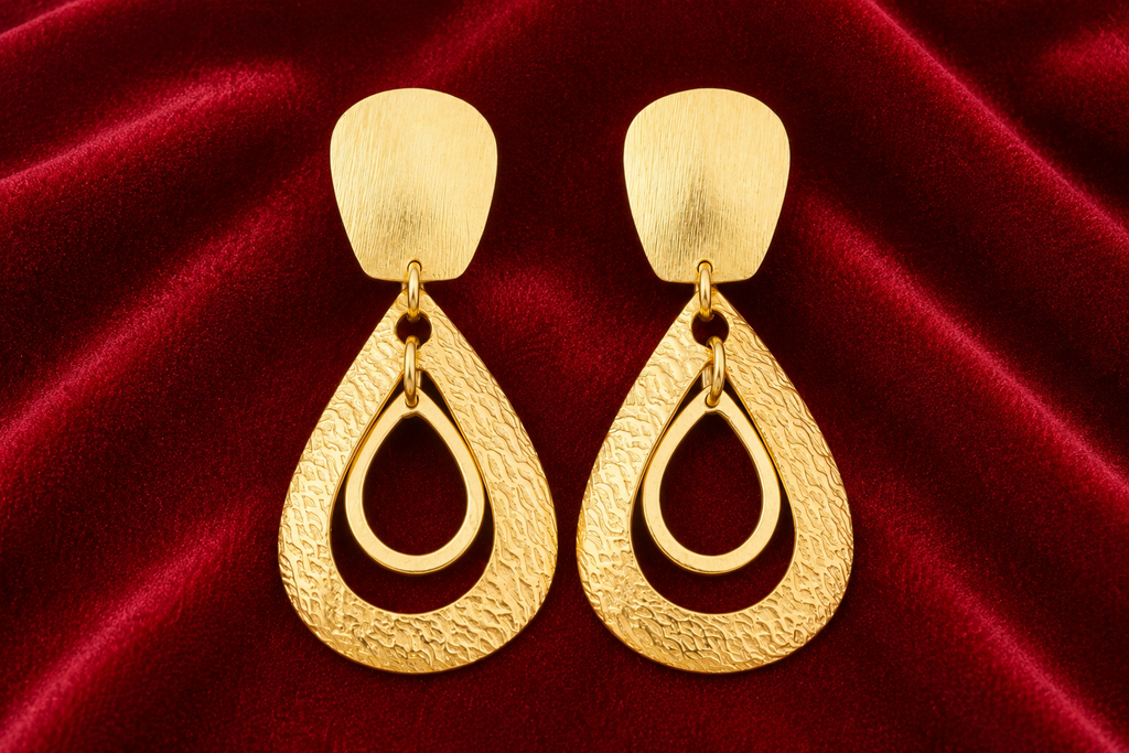 18K Gold Plated Textured Teardrop Statement Earrings