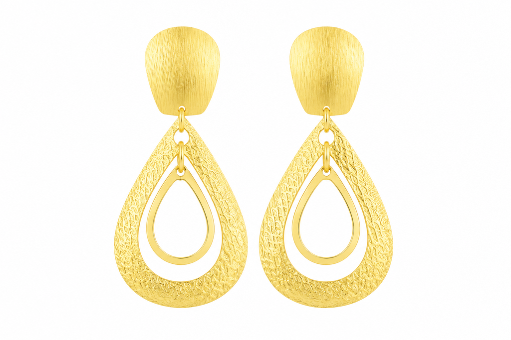 18K Gold Plated Textured Teardrop Statement Earrings