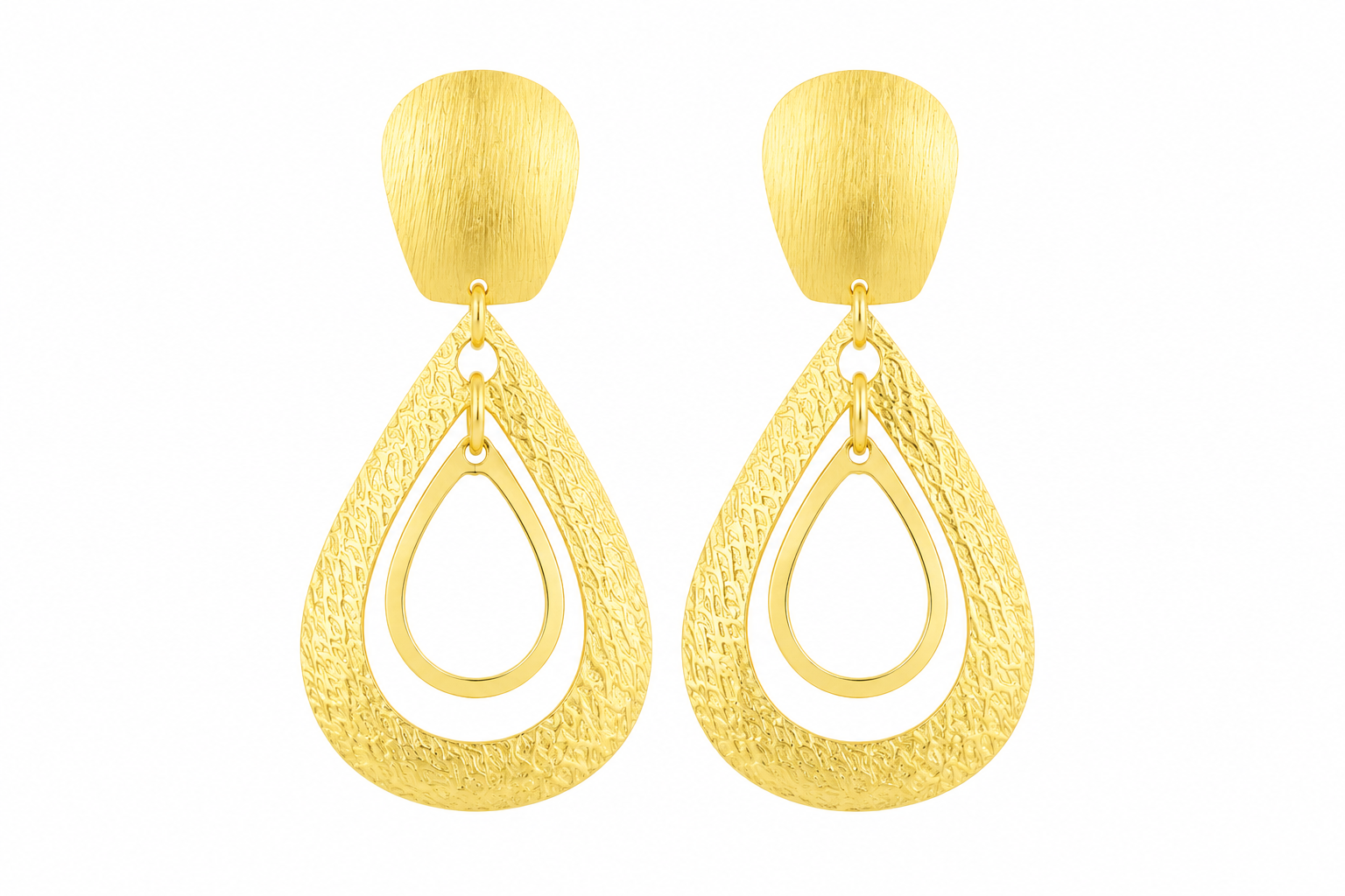 18K Gold Plated Textured Teardrop Statement Earrings