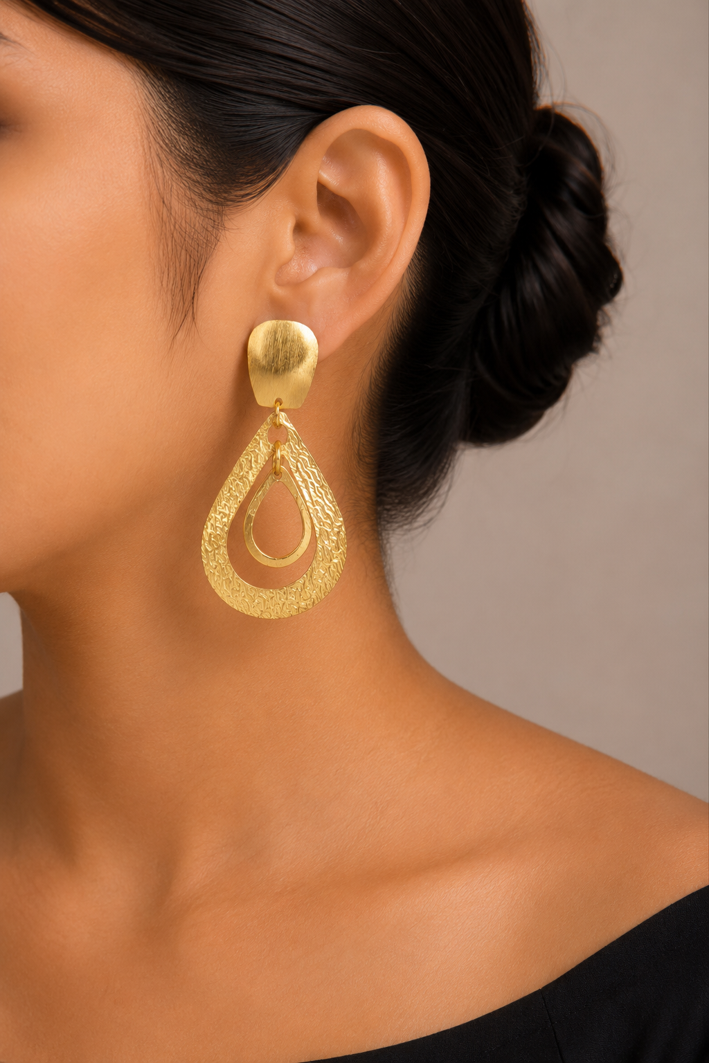18K Gold Plated Textured Teardrop Statement Earrings