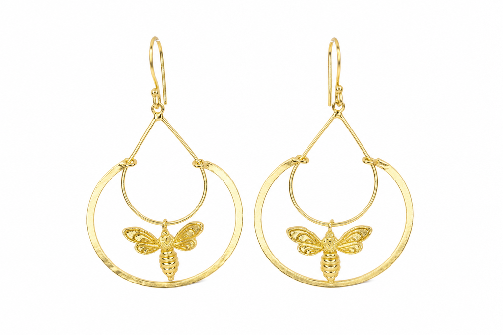 18KT Gold Plated Bee Charm Hoop Earrings